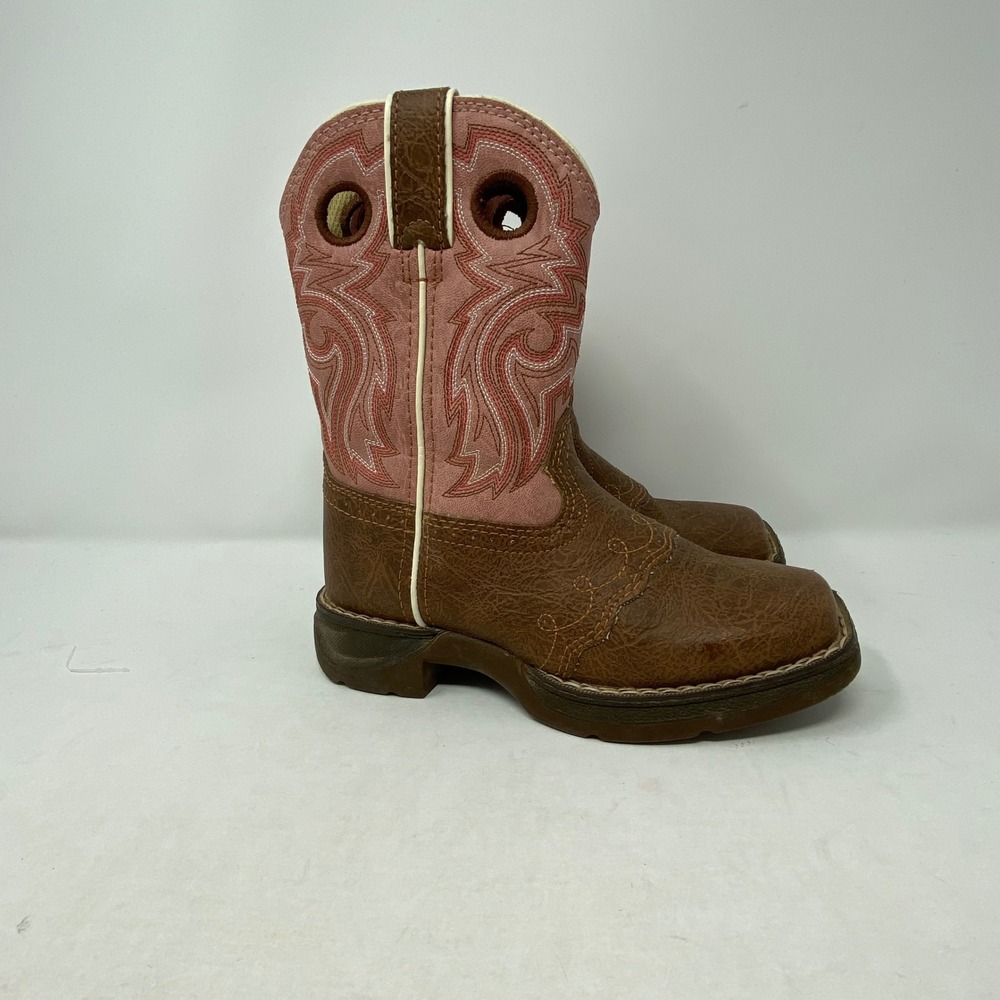 Durango Lil Durango Kids 8 Inch Western Boots Tan Pink BT287 Square Toe Size 11M